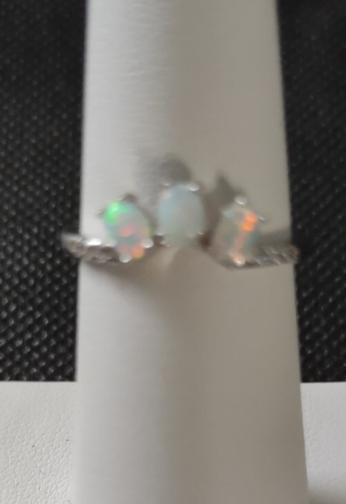 Sterling Silver 925 Stackable Ring w/Triple White… - image 7