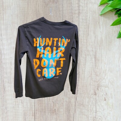 Girlie Girl Orignals sz Small Huntin' Hair don't Care Deer Antler  t -Shirt T50