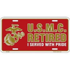 usmc marine corps retired insignia served with pride license plate made in usa