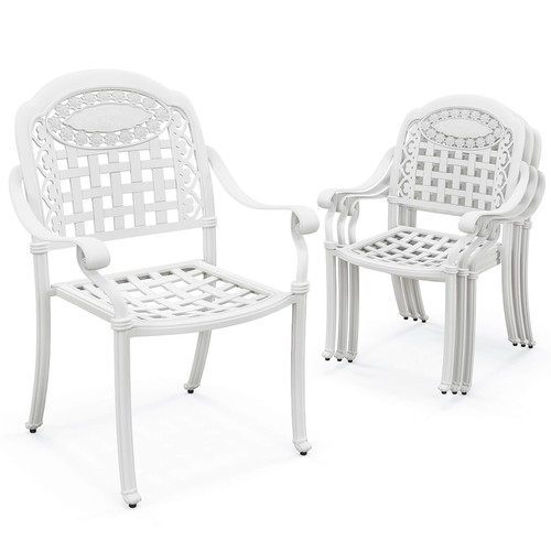 4pcs Patio Cast Aluminum Armrest Chairs Dining Stackable Outdoor White