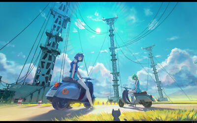 Anime girls women outdoors eureka vehicle sky numbers Play Gaming Mat Desk