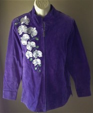 Bob Mackie Wearable Art Purple Suede Leather Jacket S 6-8 New Orchid Embroidery