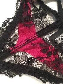 Agent Provocateur Maddy Bra 32DD Medium AP 3 Suspender Brief Black Pink Lace BN
