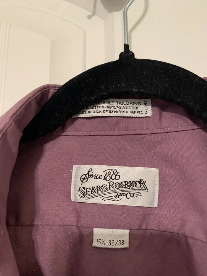 Camisa de Vestir Púrpura Vintage Sears And Roebuck Abotonada Talla 15 1/2 Foto 3 de 4