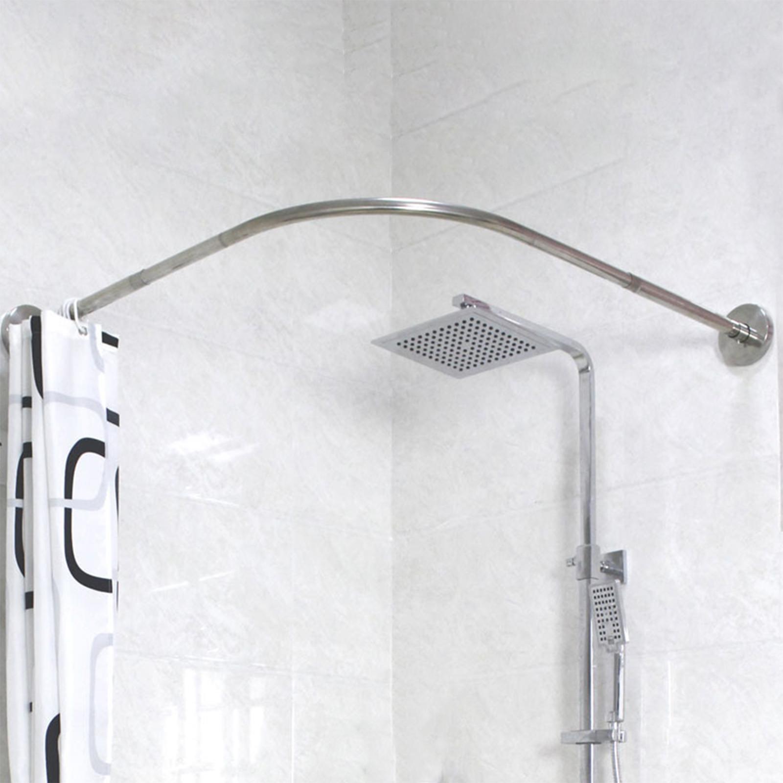 Stainless Steel Shower Curtain Rail L Shaped Bath Pole Rod Track for