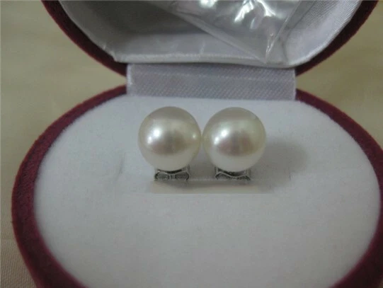 Stunning AAA real natural 7-8mm white akoya round pearl earrings 14K filled gold Foto 3 de 3