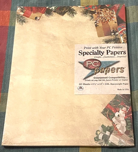 NOS SEALED 60 Sheets PRINTER HOLIDAY PAPER "GIFTS" Red/Green Christmas AMPAD USA