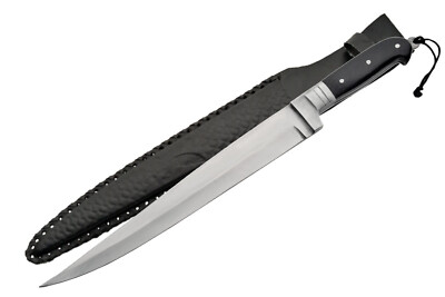 Afghani Khyber Knife Medieval Persian Black Handle 18'' Overall + Leather Sheath