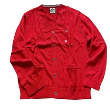 Mens Express Button Down Cardigan Red Knit Sweater Size XL Pockets u