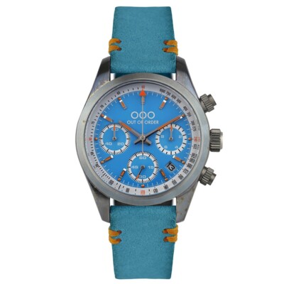 Out of Order SPORTY Meca-Quarz-Hybrid Chronograph Blau Stahl Leder