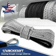 1/4"x50' 10000LBS Synthetic Winch Rope Recovery Cable For ATV UTV Winch Fairlead