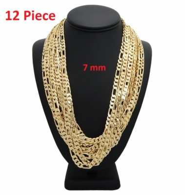 12 Piece Italian Figaro Link Chain 7mm 20'' 24'' 30'' 14k Gold Plated Wholesale Lot