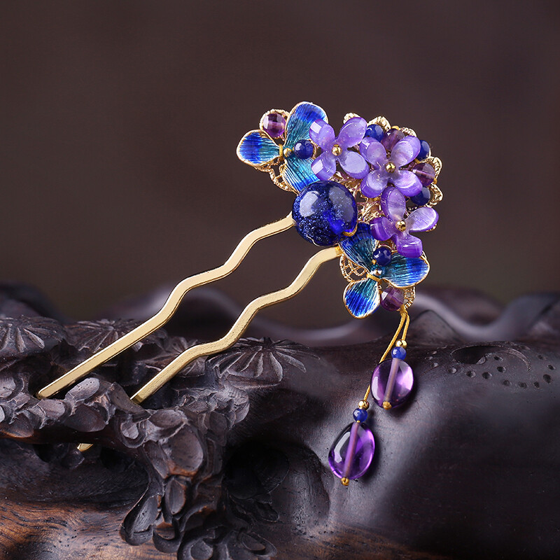 Chinese Ming Dynasty Women Purple Tassel Hairpin Hair Stick  display picture 1
