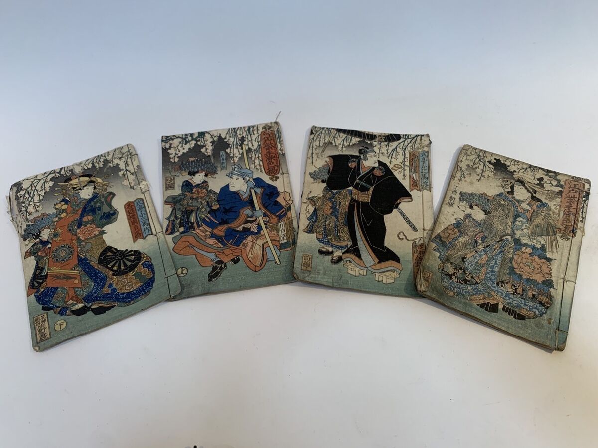 Japanese Antique E-hon Woodblock Print Book 4sets Edo(e46 Japanese Antique E-hon Woodblock Print Book 4sets Edo(e46