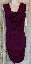 Purple Cowl Neck DRESS Size 2 Ruched Sides Sequin NWT LAUNDRY BY DESIGN