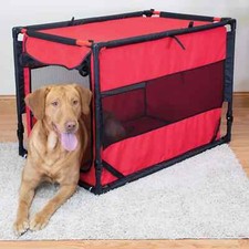 Vibrant Life Large Portable Dog Kennel, Red Foldable Heavy Duty Zipper Durable