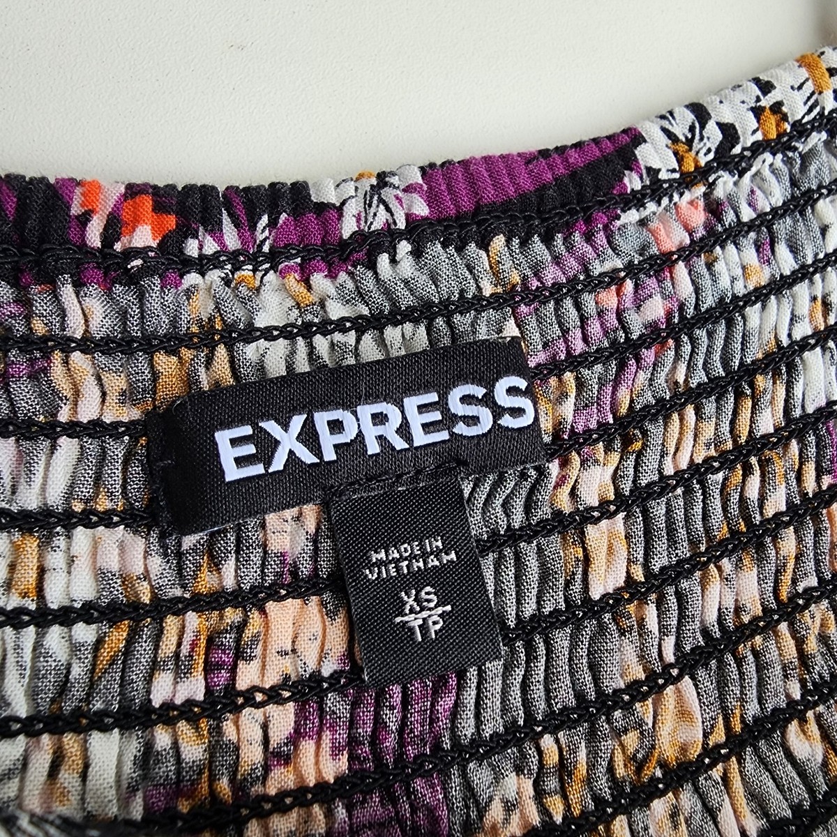 Express Dress Womens Purple White Floral Spaghetti Strap Smocked Maxi  Summer XS | eBay