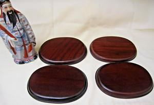 Set of 4 Oval Wooden Display Stand Bases for Vases Figurines - 5.5" x 4" - Japan