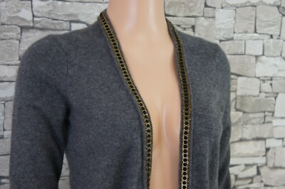 AQUA REINES KASCHMIR DAMEN FEST STRICKJACKE ÜBERWURF GRAU VERZIERUNG 36 