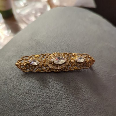 VINTAGE MIRIAM HASKELL MARQUIS RHINESTONE FILIGREE BAR BROOCH