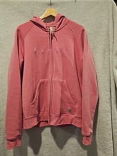 CARHARTT FALL WOMENS PINK SCRIPT LOGO FULL ZIP HOODIE SWEATSHIRT POCKETS L