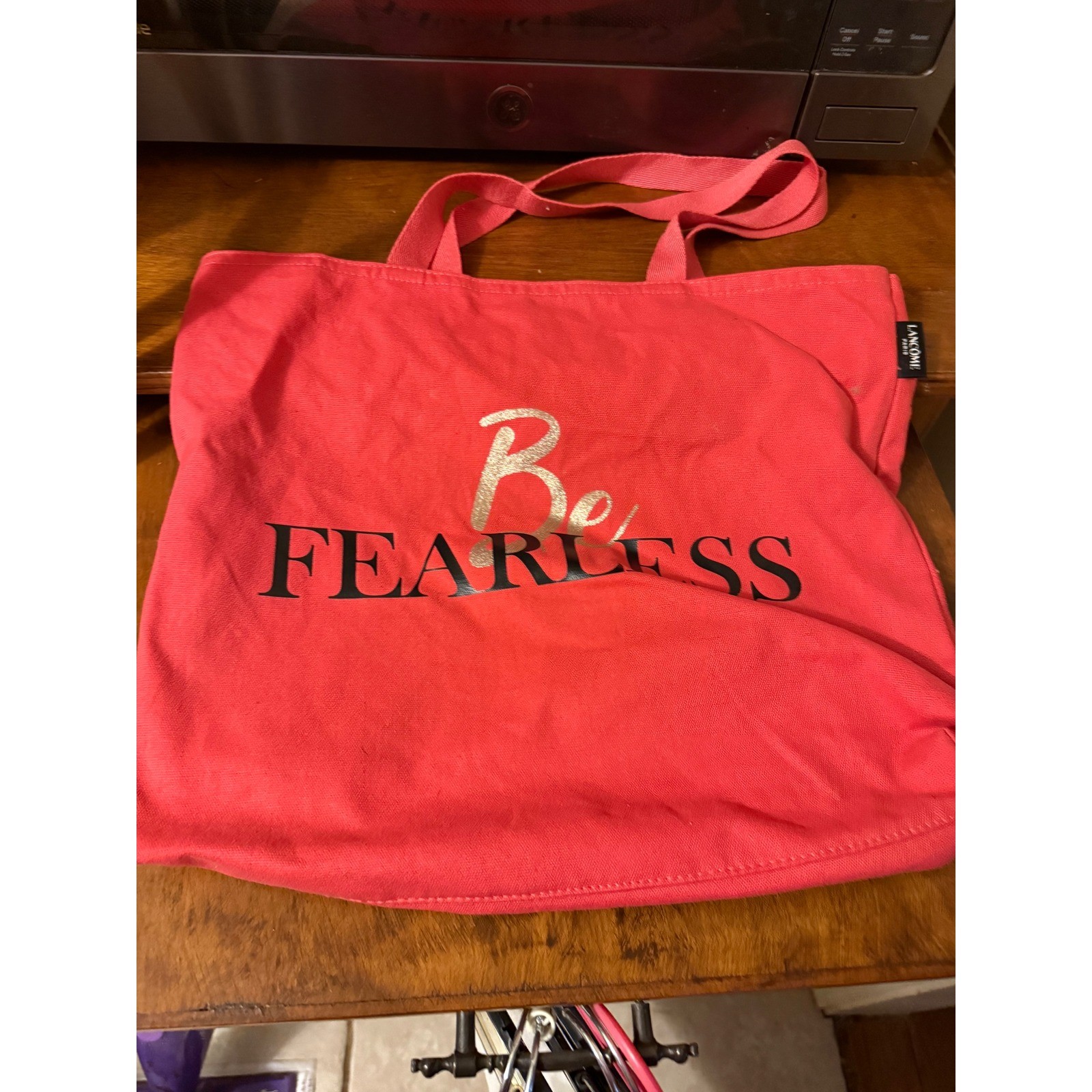 Lancome Paris Be Fearless Pink Canvas Tote Bag Gold Glitter Reusable Shopper