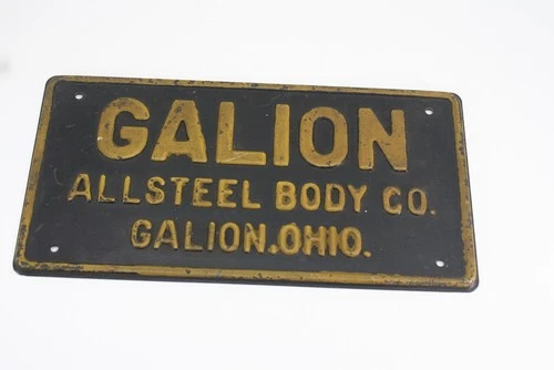VINTAGE Galion STEEL BODY CO GALION OHIO METAL SIGN License Plate