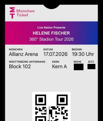 2 Sitzplatz Karten für Helene Fischer in der Allianz Arena am 17.07.2026