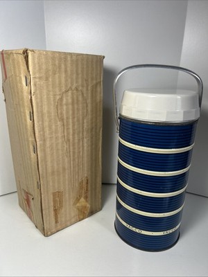 Vintage Vacco Flachmann No 2174 Master Model JS Blue Stripe Design Made In England