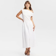 Women's Fabric Mixed Midi A-Line Dress - A New Day White M
