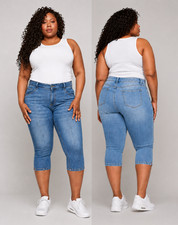 Ladies Womens Denim Shorts 3/4 Crops Stretch Fit Jeans Pedal Pushers PLUS SIZE