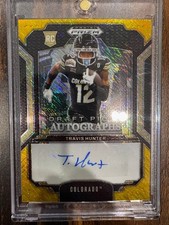 2025 Panini Prizm Draft Picks FOTL Travis Hunter Auto Gold Shimmer 01/15 