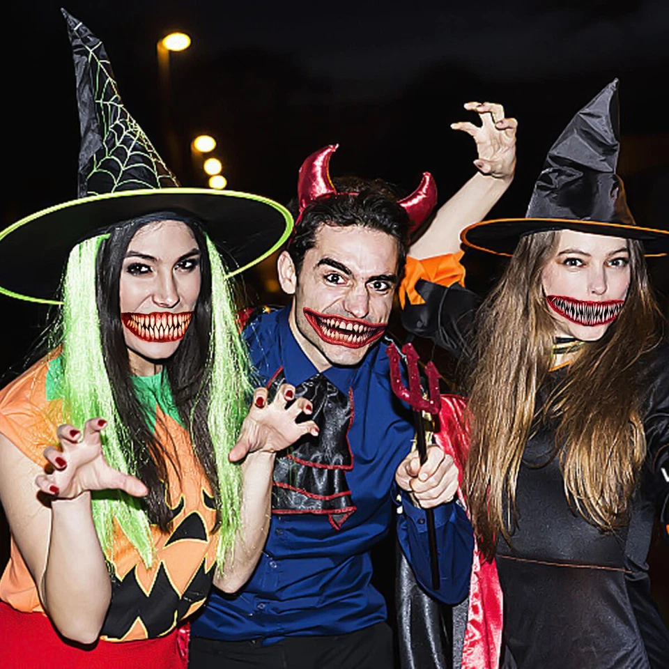 18 hojas de tatuajes temporales de boca de miedo rojo horror colorido pegatinas de Halloween Foto 3 de 4