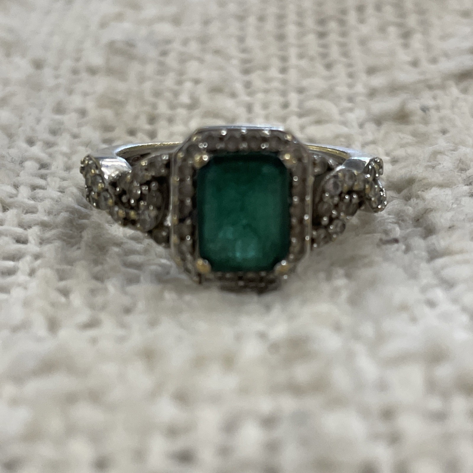 Sun Silver Toned Rectangular Green Gem Ring Size 7 - image 2