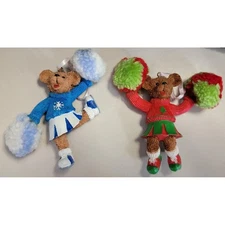 Kurt Adler Holly Bearies CHEERLEADER Bear Ornament. Set Of 2. No Box