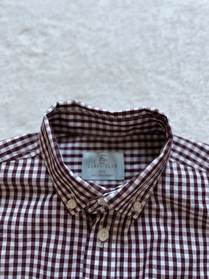 Camisa de vestir Class Club Boys púrpura blanca a cuadros con botones manga larga talla 10-12 Foto 4 de 4