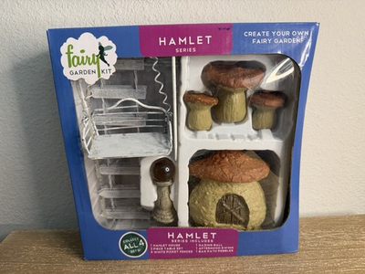 #ad Hamlet Series Fairy Garden Kit House Swing Fence Mushroom Stools Gazing Ball $14.50