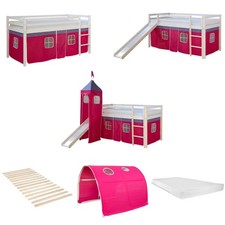 Hochbett Kinder 90x200 cm Rutsche Matratze Stockbett Kinderbett Pink Homestyle4u