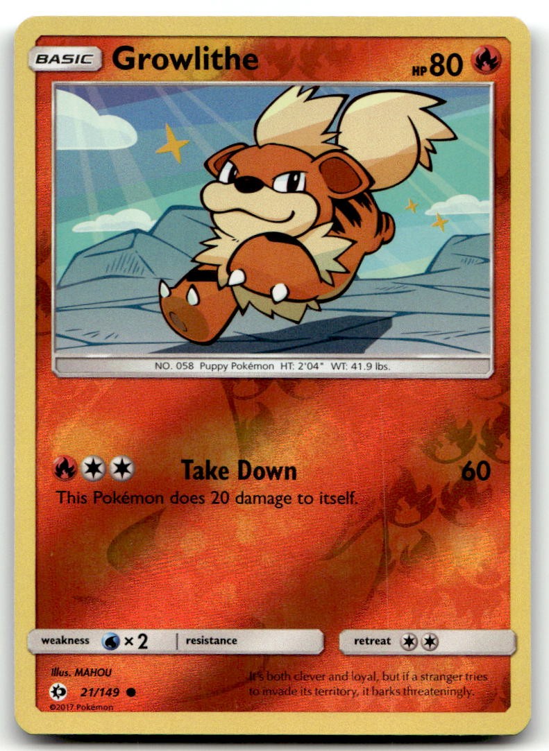 Growlithe Reverse Holo Common SM Base Set 21/149 NM