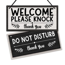 Welcome Please Knock Office Door Signs PVC Do Not Disturb Grey 2-Sided