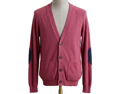 Topman Red Cardigan Sweater Mens Medium Elbow Patch V-Neck Knit Button Up Soft