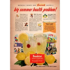 Sunkist Fresh Lemonade The Healthful Refresher Big Summer Health 1952 Ad SJ19