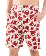 Lazy One Cotton Shorts Men L Red Crabs Print Pajama Sleep Button Fly Pockets