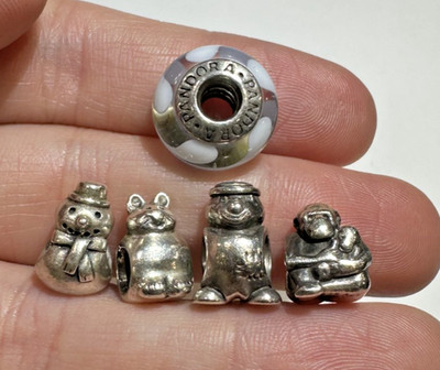 PANDORA Ale Sterlingsilber Murano Glas Schneemann Clown Bunny 5 Charms Menge 18g