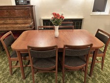 Set of 6 - A.H. McIntosh Style Chairs in Teak With Grey Upholstery