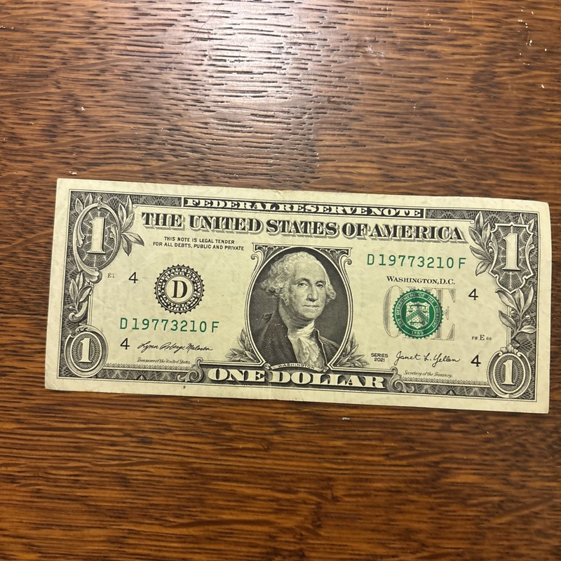 Birthday, Anniversary, Note 10/23/77 One Dollar Fancy Serial Number D 19773210 F