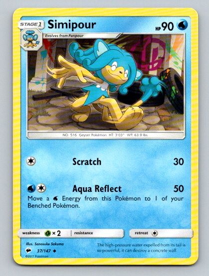 2017 Pokemon Card SM Burning Shadows Simipour 37/147