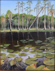 painting oil original Everglades wetlands reflections lily blooms Florida  — photo 2