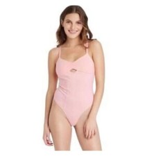 Colsie Pink One-Piece Bodysuit L Cotton Adjustable Straps Keyhole Stretch Summer