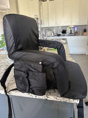 2 Pack Reclining Black Backpack Padded Stadium Chairs-Armrests & Storge Pockets